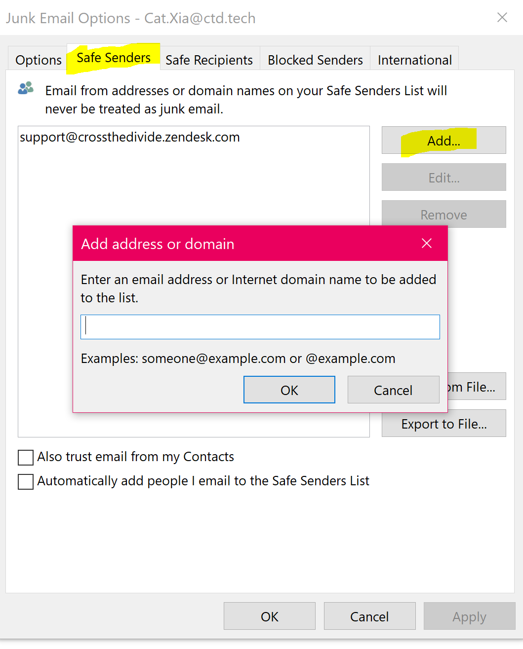 How do I block senders or add emails to the safe senders list? – Cross